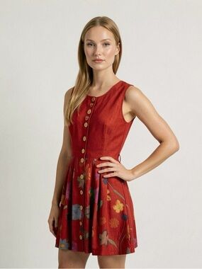 Geiger Collection Red Floral Button Front Dress Size 44 Women's